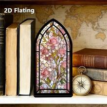 2D Flat Acrylic Painted Glass Powder Rose Bookend - Elegant Acrylic Bookshelf Decor, Designed For Bookshelf, Book Corner Display, Suitable As Reader Housewarming Gift, Book Lover Themed Decoration, Christmas And Valentine's Day Gift - Multi-color - View 2