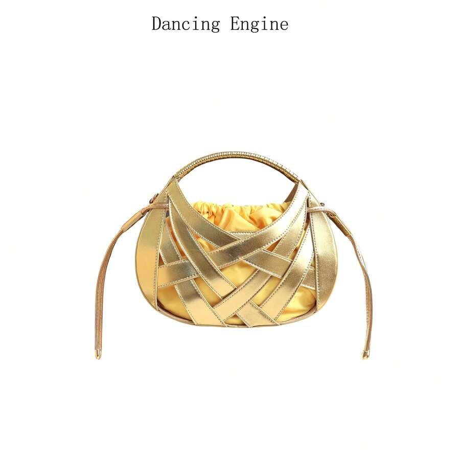 Dancing Engine 女款奢華設計師品牌手工編織包，銀色婚禮晚宴手拿包，金色手提包
