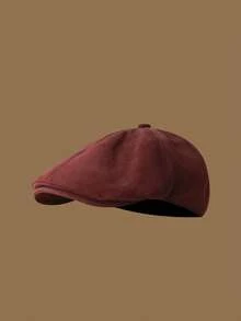 1pc Autumn/Winter Solid Color Suede Beret Hat, Unisex Vintage Versatile British Style Newsboy Cap, Suitable For Daily Wear - Multicolor - View 7