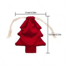 1pc Christmas Tree Shaped Velvet Drawstring Gift Bag, Mini Christmas Candy Gift Bag With Pom Pom/Bell Decoration, Hanging Christmas Tree Decoration Gift Bag, Holiday Party, Candy Packaging Bag, Christmas Small Gift Storage Bag - A - View 2