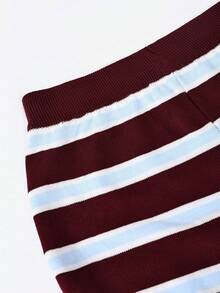 Autumn/Winter Teen Girls 2pcs Striped Knit Set, Long Sleeve Crew Neck Pullover And Shorts, 90s Retro Casual Preppy School Uniform Daily Outfit - Multicolor - View 10