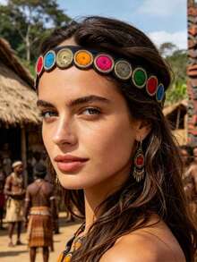 Bohemian Colorful Round Disc Embroidered Headband For Outdoor Travel Photography African Style - Multicolor - View 5
