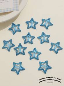 10pcs Colorful Glowing Star Hair Clips Set, Fluorescent Glow-In-The-Dark Bangs Clips, Fluorescent Hair Clips, Suitable For Concert Glowing Fun Hair Accessories - Blue - View 3