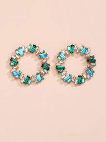 1 Pasang Anting Bunga Matahari Berlian Imitasi Persegi Berwarna-warni yang Berlebihan untuk Wanita, Perhiasan Liontin Telinga Berlian Imitasi Berwarna-warni dengan Desain Geometris Berongga Kreatif Bergaya Vintage - anting-anting - View 15
