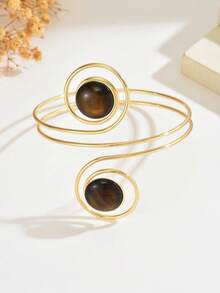 1pc Exotic Vintage Bohemian Gold Asymmetrical Spiral Gradient Turquoise Adjustable Arm Cuff, Suitable For Women's Daily, Vacation, Travel, Atmospheric Accessory - Black - View 6