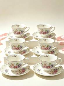 90ml Vintage Ceramic Coffee Cup And Saucer Set, Microwave And Dishwasher , Suitable For Espresso And Arabic Coffee, Saudi Style, Ideal For Afternoon Tea, Cafes And Kitchens, Perfect Gift - Multicolor - View 7