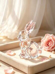 1pc Exquisite Handmade Crystal Glass Rabbit Figurine, Stunning Multi-Purpose Decor For Home, Office Desk Or Garden, Delicate Details With Sparkling Accents - one-size - View 1