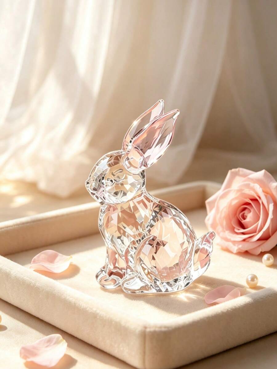 1pc Exquisite Handmade Crystal Glass Rabbit Figurine, Stunning Multi-Purpose Decor For Home, Office Desk Or Garden, Delicate Details With Sparkling Accents - one-size - View 1