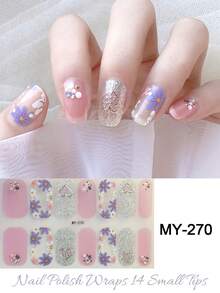 14pcs/1 Sheet Full Coverage Nail Stickers, Self-Adhesive Nail Decals, Artistic Nail Art Stickers For Women Home DIY Manicure Decoration - Multicolor - View 2