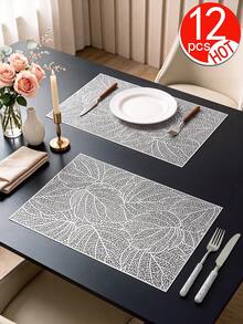 2-12pcs Gold Leaf Placemats, PVC Material Minimalist Style Foil Stamped Vase Mat, Washable, Easy To Clean, Wipeable, Non-Slip, Heat Resistant, Table Mat, Suitable For Room Decor, Home Table Decor, Home Decoration, Ideal For Holidays, Parties, Birthdays, Weddings And Dinner Parties - Multicolor - View 15