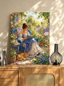 DIY Beautiful Lady Reading In Garden With Cat (Frameless Or Framed 8x12 / 16x20 Inches) Paint By Numbers Kit(Acrylic) Arts & Crafts For Adult Beginners, Home Wall Decor, And Holiday Gifts For Art Lovers - Sets - View 3