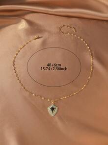 1pc Vintage Personalized Gold Shield Pendant Necklace, Suitable For Women's Daily Wear And Party, Clavicle Chain - Multicolor - View 4