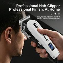 Kemei Professional Hair Clipper, LCD Digital Display Wireless Hair Trimmer, Type-C Fast Charging Stainless Steel Blade Hair Clipper, Suitable For Men's Salon Home Hair Cutting And Trimming Set - White - View 10