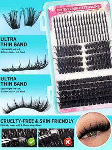 600/500/460 Cluster Eyelash Set (Includes Pointed Lashes), Length 10-18mm, Cartoon Fairy Style Single Cluster Lashes, Lightweight Fluffy Extension Effect, D Curl Pointed Cluster Eyelash Set - DD - View 3