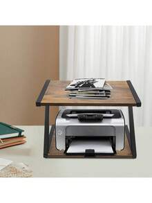 2-stufiger Druckerständer,Kopierer Scanner Regalständer Rack,Drucker Ständer,für 3D-Drucker,Faxgeräte,Scanner,Verstellbare Füße,Platzsparend,Schwarz-Braun - Schwarz und Braun - Übersicht 2