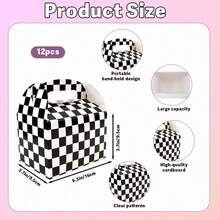 12pcs Black & White Checkered Gift Boxes, Racing Theme Party Snack Boxes, Party Favor Boxes, DIY Gift Bags, Triangle Snack Boxes With Handles, Suitable For Birthday Party Decor, Halloween, Christmas Decor, Racing Flag Birthday, Baby Shower And Kids Party Decor - A - View 10