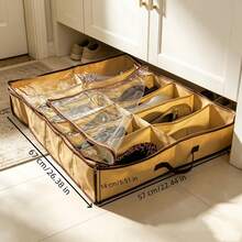 1/3 Vintage Canvas Shoe Storage Boxes, 12 Under-Bed Storage Boxes, Waterproof, Dustproof, With Transparent Window, Under-Bed Storage Supplies, Suitable For Kitchen, Living Room, Bedroom Storage - Beige - View 3