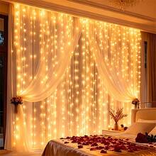 300LED Fairy Curtain Lights 118.11in X 118.11in, USB Powered, Create Stage Effect, Suitable For Home Decor, 8 Flashing Modes, Christmas String Lights, Halloween Atmosphere, Suitable For Bedroom, Living Room - USB Curtain Light - View 4