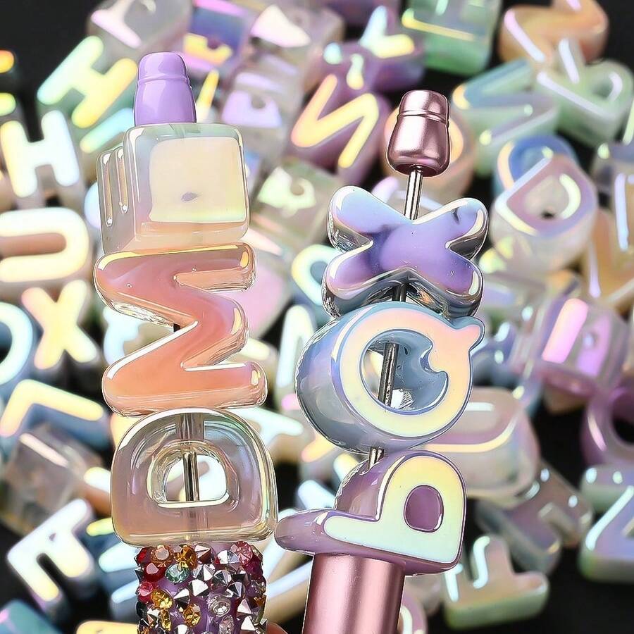 20pcs Acrylic Large Letter Beads, Small Hole Diameter, UV Upgraded Process, Shiny Spacer Beads, Suitable For Jewelry Making, Bracelet Necklace DIY, Beaded Pens, Keychains, Phone Chains And Other Craft Projects. - Multicolor - View 1