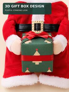 2pcs Christmas Pet Costume Set With Hat, Funny 3D Santa Claus Gift Box Standing Design, Suitable For Small Dogs, Medium Dogs And Cats, Red Christmas Cosplay Outfit, Holiday Party Photo Prop - Red - View 3