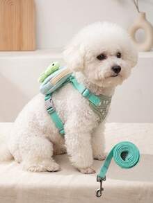 Pet Vest Leash Dog Cartoon 3D Accessory Teddy Dog Walking Rope Cat Outdoor Anti-Escape Chest Harness All Season Universal Cat Dog Leash - Green - View 4