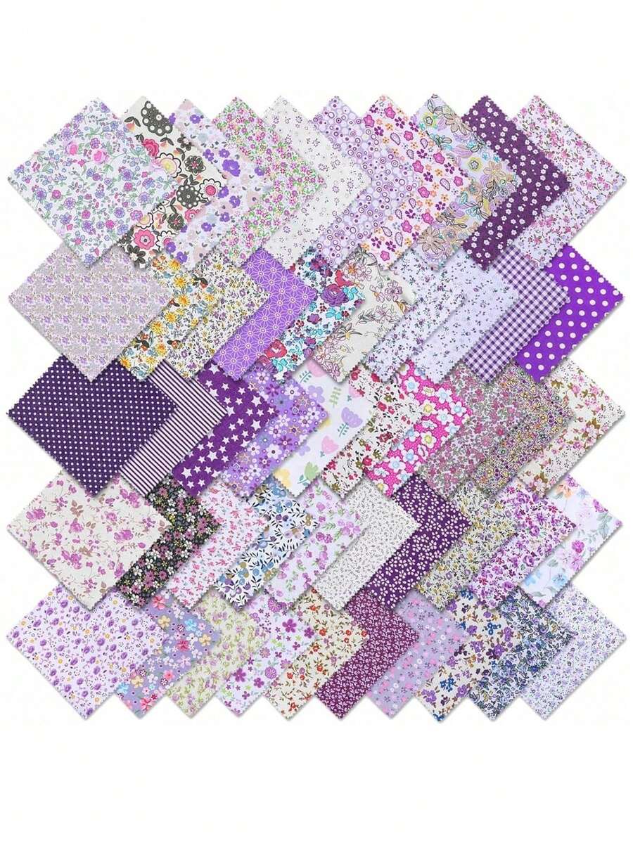 5 Inch Pre Cut Purple Floral Fabric Squares, 1/10/30/50 Pack Charm Fabric Bundle, Patchwork Quilting Fabric For Sewing Crafts, DIY Handmade Bags, Pillow, Quilt Home Decor - Multicolor - View 1