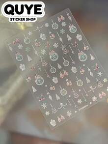 1 Set Merry Christmas Aesthetic Stickers, Festive Ornament Angel Snowflake Pattern Stickers For Phone, Laptop, Earphone Case, Decor, Bonus: Tweezers Included - Christmas Stickers - View 3