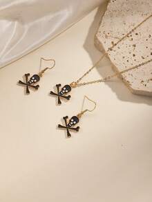 1 Set Halloween Skeleton Bone Alloy Oil Drip Pendant Necklace & Earrings Metal Jewelry Set - Multicolor - View 5