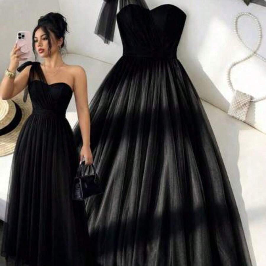 Elenzya Vestido elegante y romántico sin mangas con cuello de halter, cintura con lazo y falda de línea A, adecuado para bodas, fiestas y reuni - Negro - Ver 1