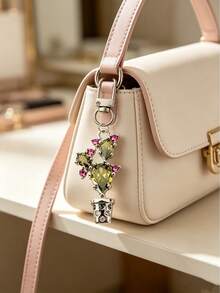 Exquisite Rhinestone Cactus Shaped Key Chain, Bag Charm, Metal Clasp Sturdy And Durable, Decorated With Colorful Rhinestone Details, Compact And Unique Design. Can Be Hung On Keys, Bags, Backpacks, Suitable For Young Women Who Like Niche Accessories, Daily Outings, Commuting Outfits, Suitable For Gifts And Personal Use, Adding A Fresh And Fashionable Atmosphere To Your Belongings. - Multicolor - View 1