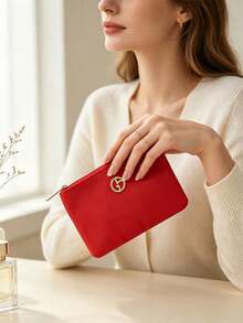 Tas Kosmetik Armani Merah dengan Logo Timbul, Penutup Resleting, Kapasitas Besar, Tas Penyimpanan Kosmetik Perjalanan dengan Pegangan, Hadiah Penyimpanan Kecantikan Wanita ARMANI‑GIFT‑76 - Merah - View 4