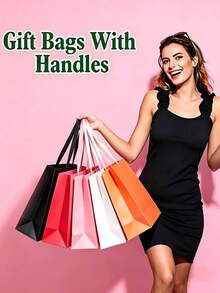 5/1pc Mixed Size Pink Gift Packaging Bags, Large/Medium/Small, Thickened Kraft Paper, Pink Shopping Bags With Handles, Suitable For Bulk Purchase, Retail Packaging, Commercial Use, Handmade, Grocery Store, Boutique, Party Favors And Wedding Occasions - Pink - View 9