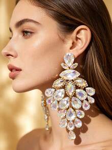 Dazzling Rhinestone Oversized Hoop Earrings For Women, Multicolor Gold Wedding Jewelry - Multicolor - View 14