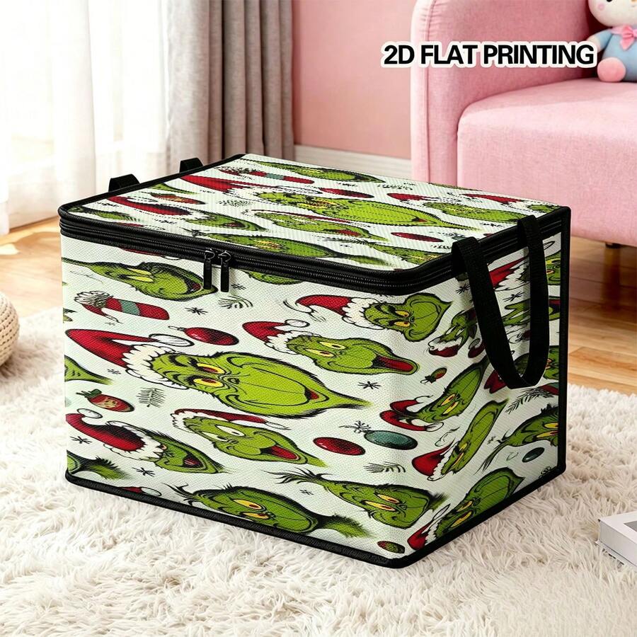 The Grinch Green Furry Monster Christmas Foldable Storage Box With Lid, Dust-Proof Clothes Organizer, Large Capacity Clothes And Toys Storage Box, Home Storage Box, Car Storage Box, Multi-Functional Storage Box, Christmas Gift For Family And Friends, Halloween Costume Prop - Multi-color - View 1
