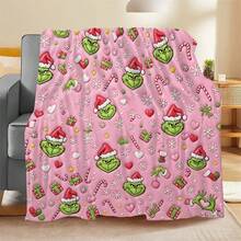 The Grinch Soft & Comfortable 1pc All-Over Print Modern Flannel Christmas Nap Blanket - Christmas Tree - Polyester Nap Blanket - Digital Printing, Suitable For Sofa, Bed, Travel, Office Home Decor - Multicolor - View 12