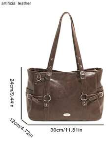 American Retro Shoulder Tote Bag With Metal Buckle Decoration On The Side, And Personalized, Suitable For Commuting And Daily Travel - Coffee - View 6
