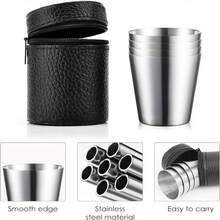 21 Pcs/ 3 Set Stainless Steel Shot Glasses Set With Leather Case, Small Cups For Hip Flask, Reusable Metal Cups For Wedding Party Carnival, Smooth Edge & Easy To Carry - View 7