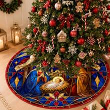 1pc Painted Glass Nativity Scene Christmas Tree Skirt, Elegant Color Holiday Decor, 5 Sizes, Unisex Holiday Gift, Suitable For Home And Party Christmas Home Decoration - Stained Glass Nativity Scene - View 8
