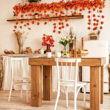 12pcs Extra Long Autumn Maple Leaf Garland, Artificial Red Silk Maple Leaves, Hanging Vines For Thanksgiving Home Wedding Garden Fireplace Porch Decor (Handmade Product, Normal For Some Leaves To Fall Off, Does Not Affect Use) (Due To Shooting Angle And Display Issues, There May Be Slight Color Difference Between Actual Product And Image, Normal Phenomenon, Does Not Affect Use) - Orange - View 3