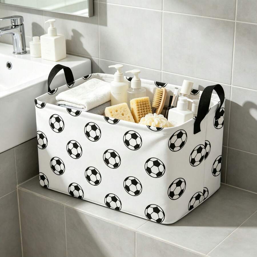Keranjang Cucian Motif Sepak Bola Persegi Panjang/Keranjang Cucian Lipat, Untuk Mengatur dan Menyimpan/Keranjang Penyimpanan/Keranjang Mainan Kantor Kamar Tidur/Keranjang Rak Lemari Kotak Mainan, Keranjang Cucian - MultiWarna - View 1