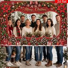 2D Plane Banner, 1 Piece, Merry Christmas Theme Photo Frame Banner, Hollow Photo Frame Background Cloth, Including Santa Claus, Reindeer, Snowman Christmas Tree Gift Patterns Suitable For Home And Outdoor Fun Photo Props. - 5 - View 5
