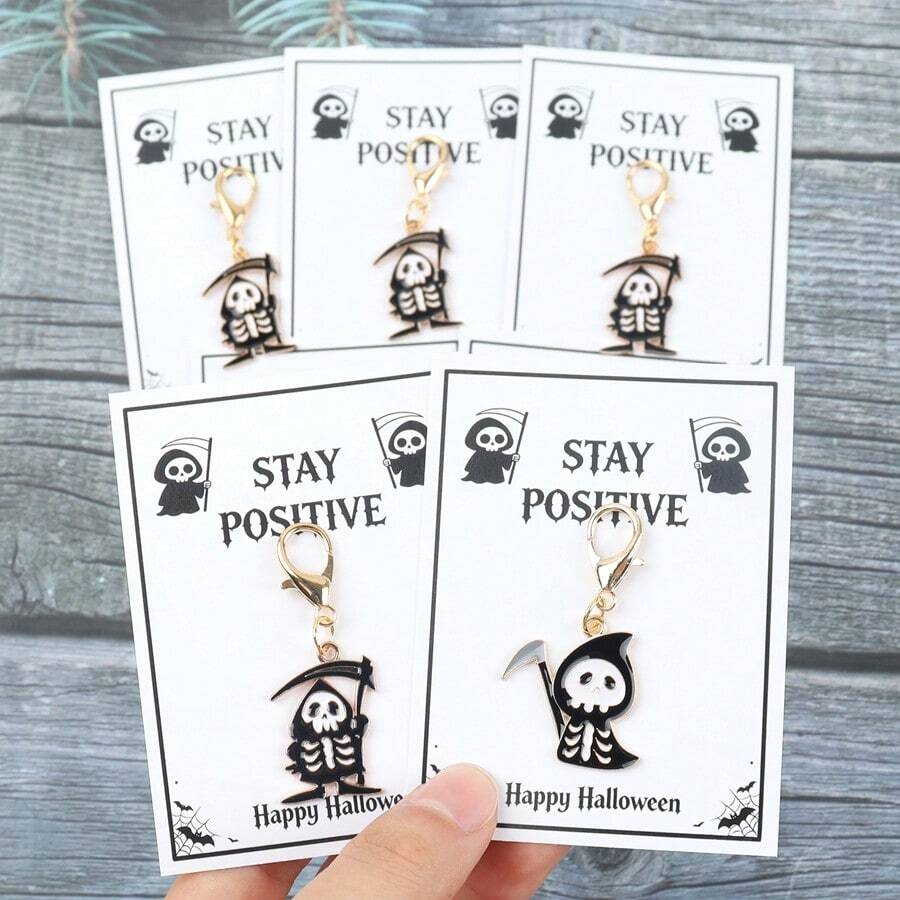 5/10pcs Spooky Cute Grim Reaper Keychain - Gothic Sarcastic Bag Charm, Stay Positive Halloween Gift For Friends Family Coworker20240910 - Multicolor - View 1
