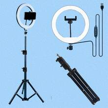 Borriig 10-Inch Adjustable LED Ring Light + 110cm Tripod Stand (Adjustable Height), Multi-Level Brightness, 2-In-1 Phone Holder & Selfie Lighting For Live Streaming & Photography - 110cm/43.3in Stand + 26cm/10in Ring Light - View 3