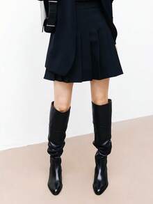 Women's Tall Over-The-Knee Boots, Thick Sole Suede High Shaft Boots For Autumn/Winter, Wide Calf - Black - View 4