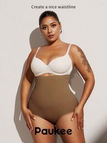 1pc Women High Waist Seamless Shapewear, Strong Tummy Control And Butt Lift, Plus Size - Coffee Brown - View 9