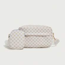 Women Brown Printed Crossbody Sling Shoulder 2Pcs Bag Set With Mini Coin Purse, Adjustable Wide Strap Casual Daily Travel Shopping Small Phone Purse - Multicolor - View 12