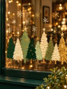Christmas Window Stickers Decals White Green Gold Christmas Tree Snowflake Reusable Anti-Collision Window Decoration Winter Home Glass Mirror Decoration Room Decor Christmas Decor Christmas Home Decor - Multicolor - View 1