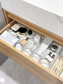 1/5/6/7/10/25pcs Set Transparent Drawer Dividers Cosmetic Storage Box, Vanity Skincare Organizer, Classified Storage Box, Perfume Storage Rack, Lipstick Storage Box, Eyebrow Pencil Storage Box, Also Suitable For Jewelry, Accessories, Hair Accessories And Other Items, Home Decor, Stackable And Freely Combinable Bathroom Storage - Clear - View 4