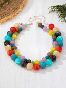 OABE Set Pakaian Musim Gugur 2pcs/Set Gaya Bohemian Kalung Berlapis Manik-Manik Warna-warni Termasuk Manik-Manik Bulat dan Manik-Manik Asimetris, Buatan Tangan, Cocok untuk Pemakaian Sehari-hari Wanita, Bentuk dan Warna Manik-Manik Acak - Cantik Sekali - View 4