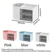 1pc Cosmetic Storage Box, Desk Organizer With 2 Drawers, Desktop Pen And Card Holder, Suitable For Desk, Office Supplies, Office, Home, School - Multicolor - View 11